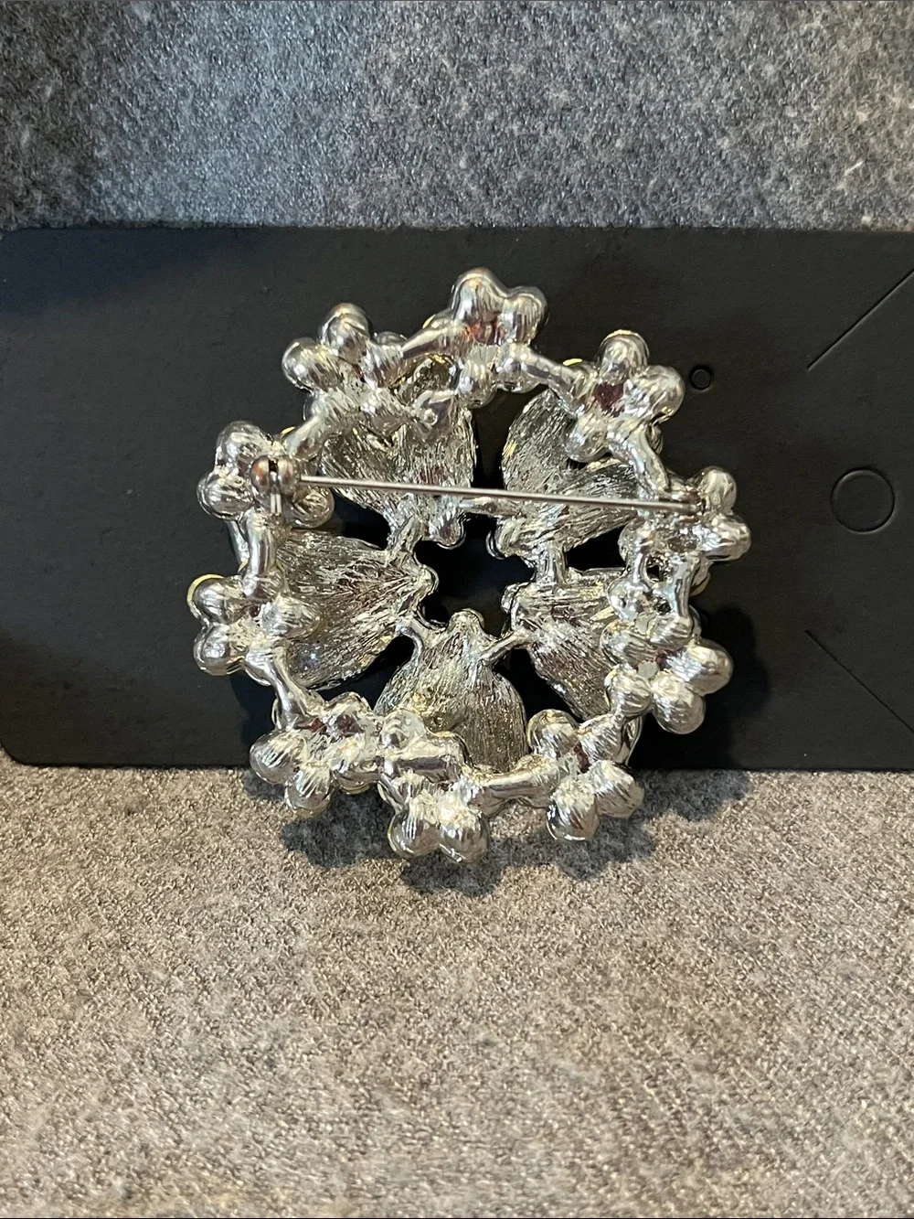 Rhinestone Two-tired Silvertone Brooch